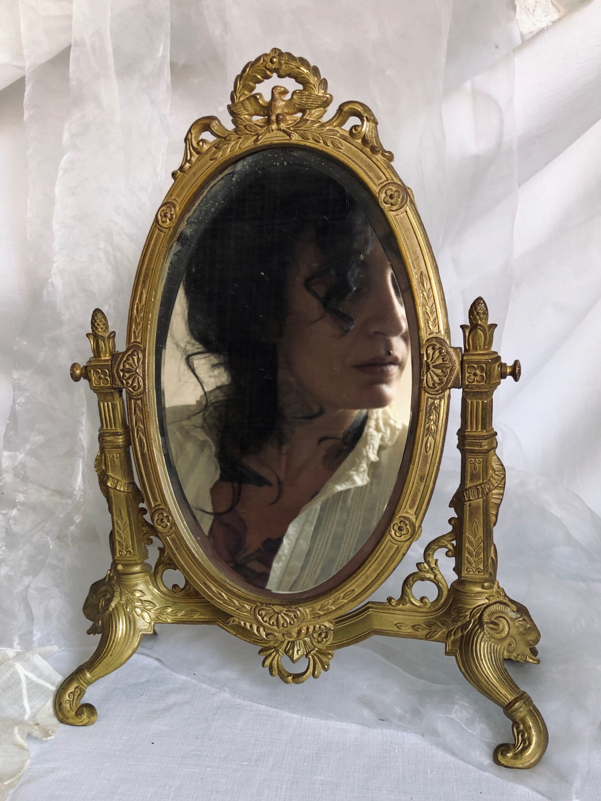 MIROIR PSYCHÉ EN BRONZE DORÉ